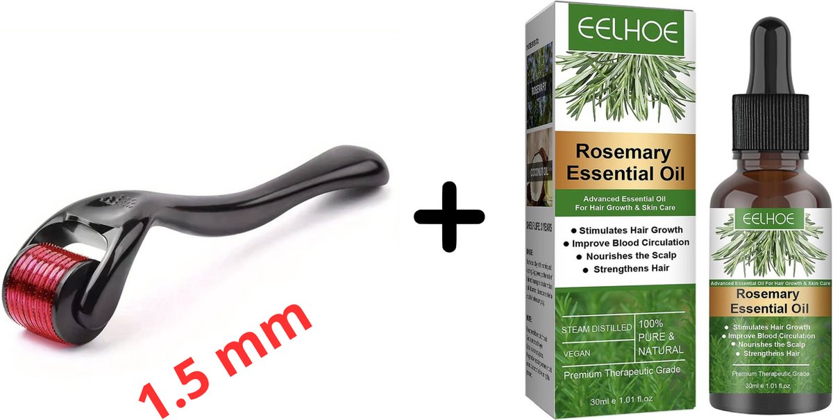 Derma roller 1,5mm + Rosemary oil 30ml set - Haargroei - Baardgroei kit - Haargroei serum - Dermaroller 1,5 mm - Haar serum - Haarserum - Haarolie - Rozemarijn olie - Anti haaruitval - Hair Growth Serum - Micro Naalden - Baardroller