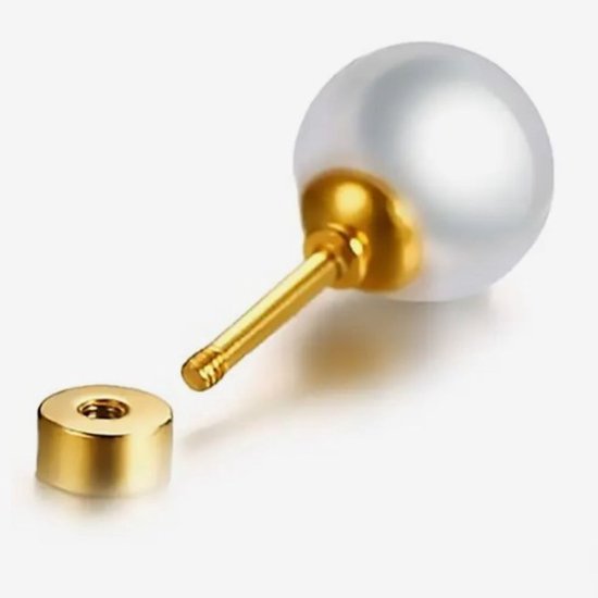 Oorstekers - oorbellen - kunstmatige parel - 8 mm - staal - anti allergisch - goudkleur - draaisluiting