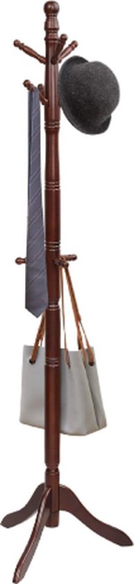 175 cm kapstok met 9 haken, vrijstaande kledingstandaard van hout met verstelbare hoogte, mantelstandaard in boomvorm voor hoeden, handtassen en sjaals (bruin)