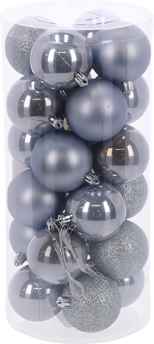 Totally Christmas | Kerstbal 6 cm | Kerstballen | Mix Koker | 24 stuks | Hazy Blue