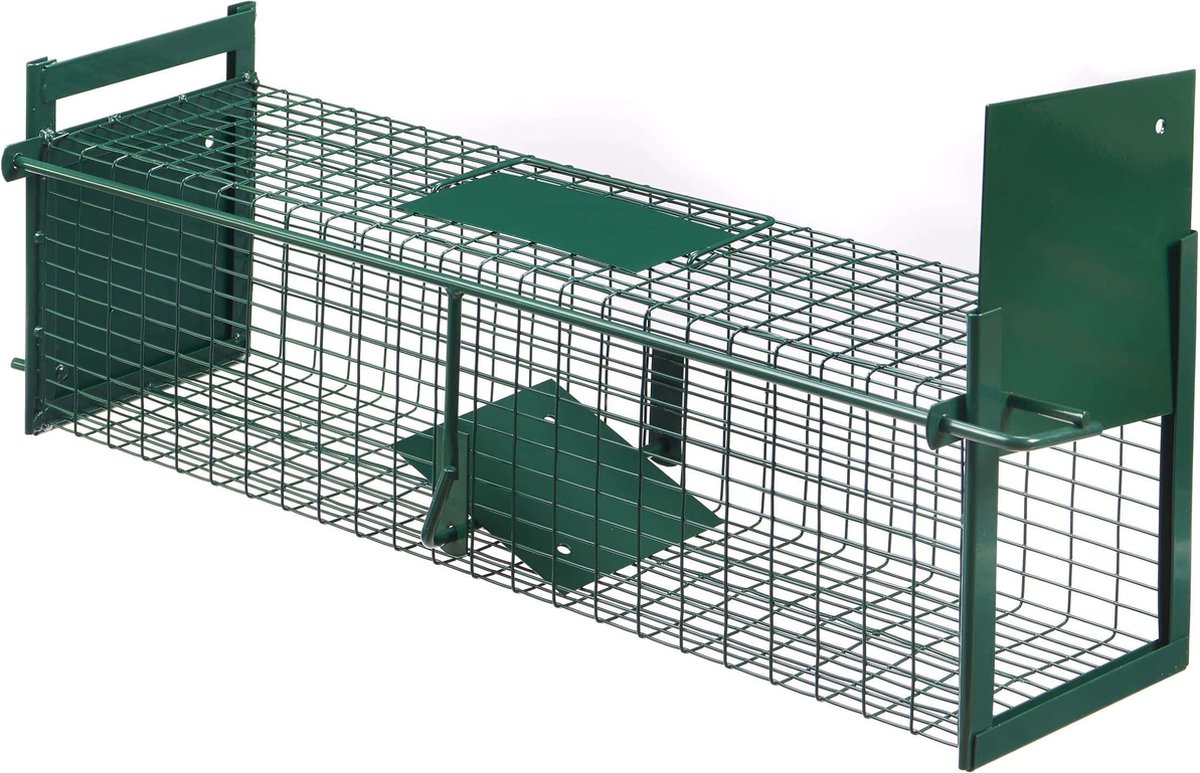 Cage pour animaux de 61x21x23cm - piège à rats - double entrée - vert -  acier