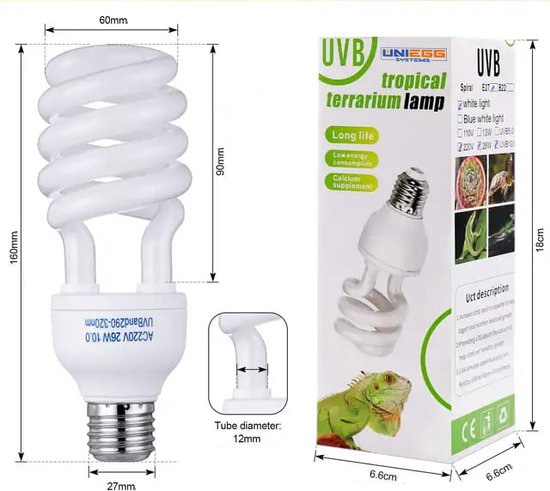 UniEgg® UVB - terrarium lamp - 26 watt - UVB 10.0 - reptielenlamp - spiraallamp - ontwikkeling van vitamine D3 en een gezond beendergestel (calcium) - UNIEGG Systems™