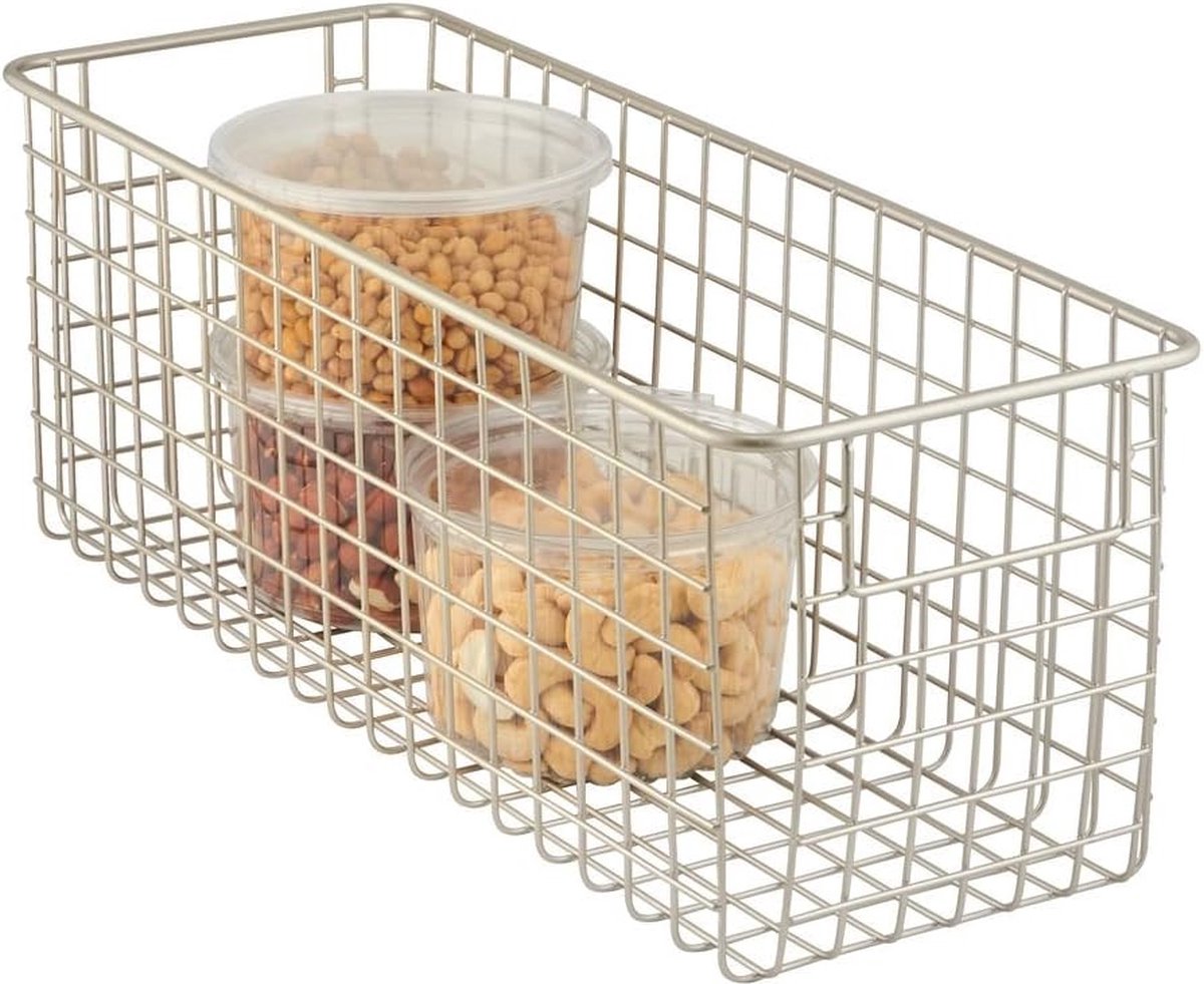 multifunctionele mand – de flexibele bewaarmand – zilverkleurige draadmand met handgrepen – universeel inzetbaar – stabiele roostermand, enkel, Matzilverkleurig