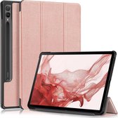 Samsung Galaxy Tab S9 / S9 FE hoes tri-fold bookcase met auto/wake functie Rose Goud - Tab S9 FE / S9 Hoes smart cover