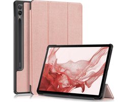 Hoes Geschikt voor Samsung Galaxy Tab S10 Lite / S10 FE / S9 FE 10.9-Inch / S9 11-Inch hoes tri-fold bookcase met auto/wake functie Rose Goud - Tab 10 FE / S10 Lite / S9 FE / S9 Hoes smart cover