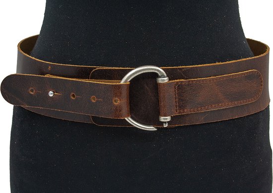 Thimbly Belts Dames afhangceintuur bruin vintage - dames riem - 5.5 cm breed - Bruin - Echt Leer - Taille: 95cm - Totale lengte riem: 110cm