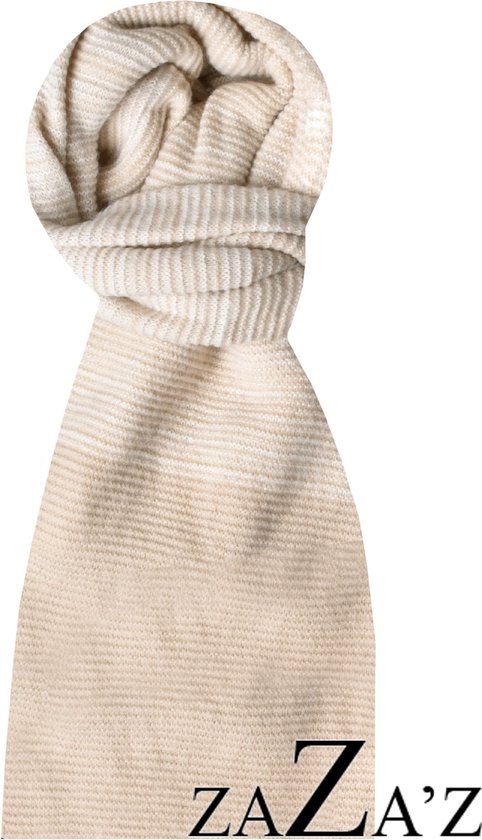 sjaal- wit en beige - natuurlijke materialen - gebreide sjaal - langwerpige sjaal