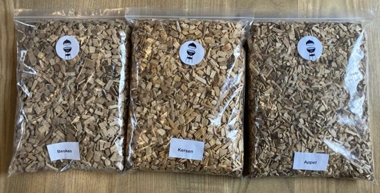 Rooksnippers | Rookhout | BBQ | Rookchips | Drie soorten Appel kersen en beuken | 1500g | Kamado | Rookoven