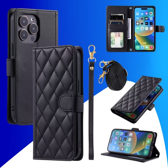 Étui adapté pour iPhone XS - Bookcase - Porte-cartes - Cordon - Simili cuir - Zwart