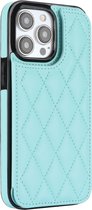 Hoesje geschikt voor iPhone 14 Pro Max - Backcover - Pasjeshouder - Kunstleer - Turquoise