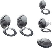 vidaXL Toiletbril - Stenen ontwerp - Soft-close functie - MDF - Chroom-zinklegering - 42.5 x 35.8 cm - 43.7 x 37.8 cm - Toiletbril