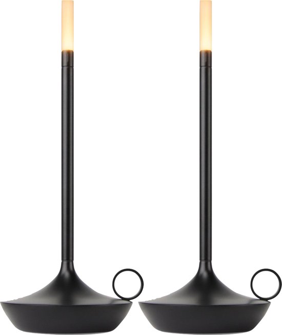 2 Stuks - Oplaadbare tafellamp – Dimbaar – 26CM – Aluminium – Bureaulamp – Nachtkastlampje - Zwart