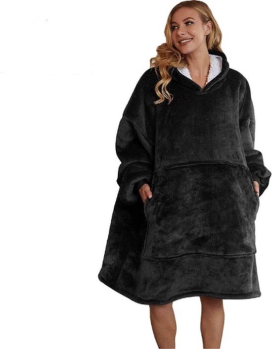 Oversized Hoodie Deken - Zwart - Hoodie Blanket - Heren en Dames - Fleece Deken - Unisex - Met Capuchon