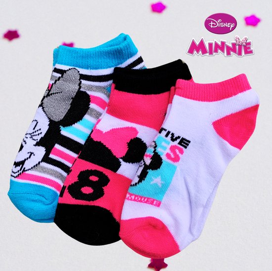 Minnie Mouse | 3 paires | Rose | Bleu | Gris | Taille 27-30