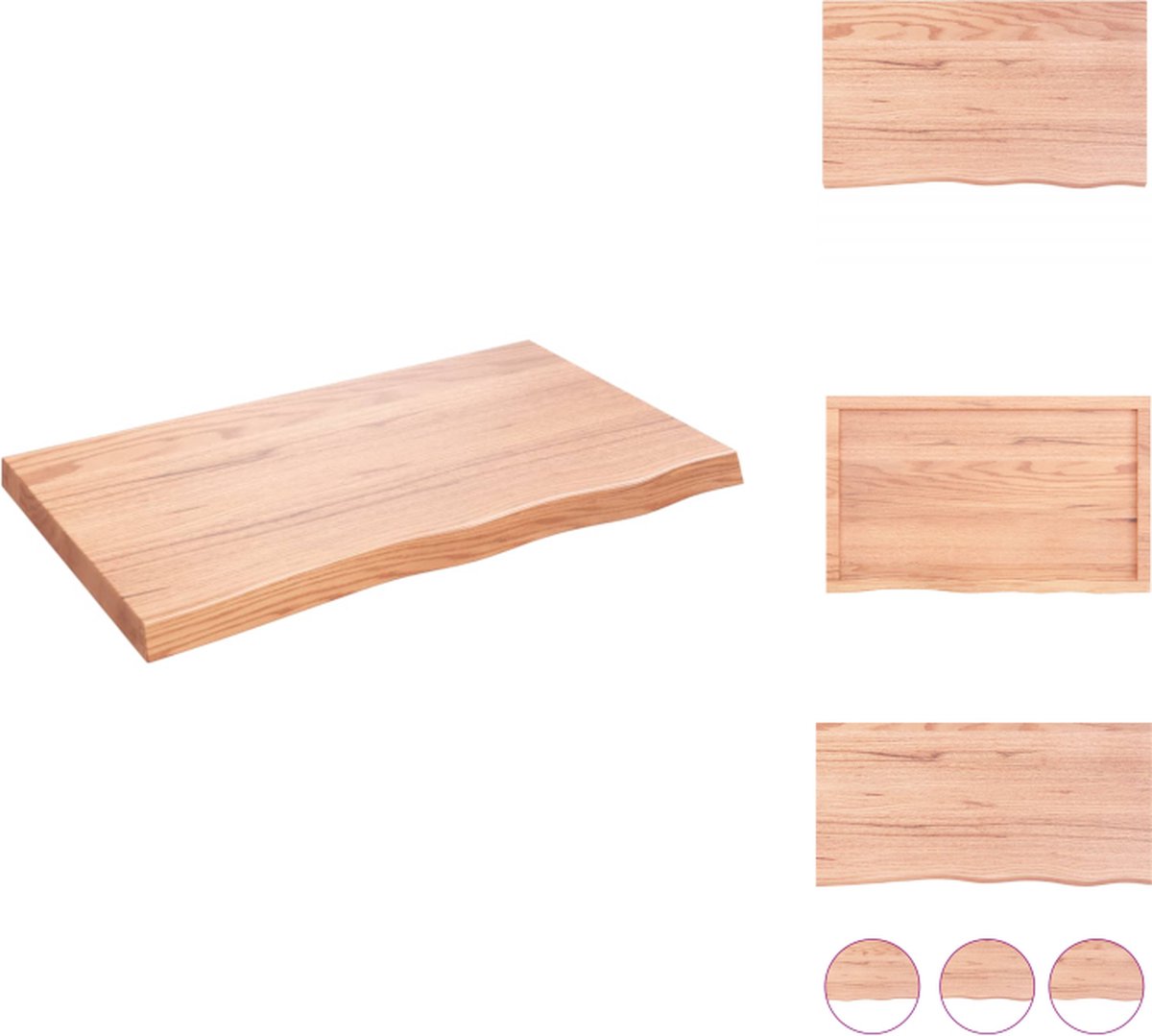 VidaXL Wandschap Massief Eikenhout 100 x 60 x 6 cm Lichtbruin Draagvermogen 48 kg Wandsteun