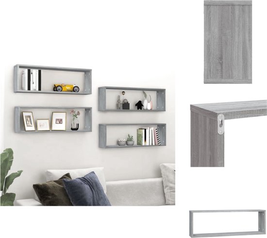 vidaXL Cube mural - Cubes muraux - Étagère cube - Ensemble d'étagères - Étagères murales Cube 4 pcs 80x15x26-5 cm Bois d'ingénierie Gris Sonoma