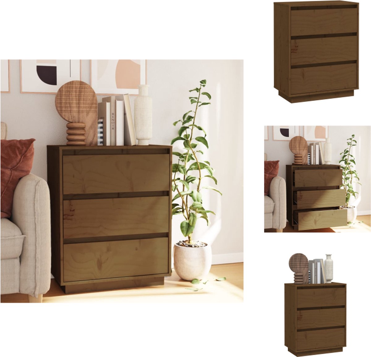 VidaXL dressoir Grenenhout Honingbruin 60 x 34 x 75 cm Montage vereist Keukenkast