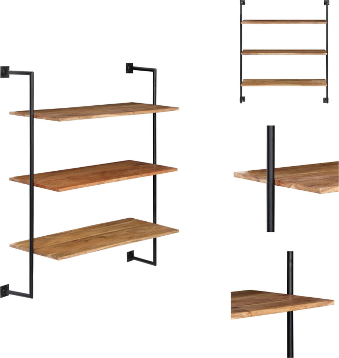 VidaXL Wandplank Massief Acaciahout 94 x 35 x 113 cm Met 3 schappen Wandsteun
