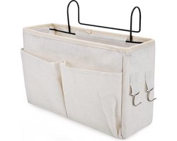 Opbergtas voor nachtkastje, bedorganizer, voor bedrooster, stoel, stapelbed, caddy, bureauopslag, magazijn, telefoon-afstandsbedieninghouder voor bedhek, stoel, stapelbed, wit