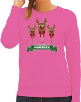 Bellatio Decorations Foute Kersttrui/sweater dames - winedeer - roze - wijn - rendier - Rudolf L