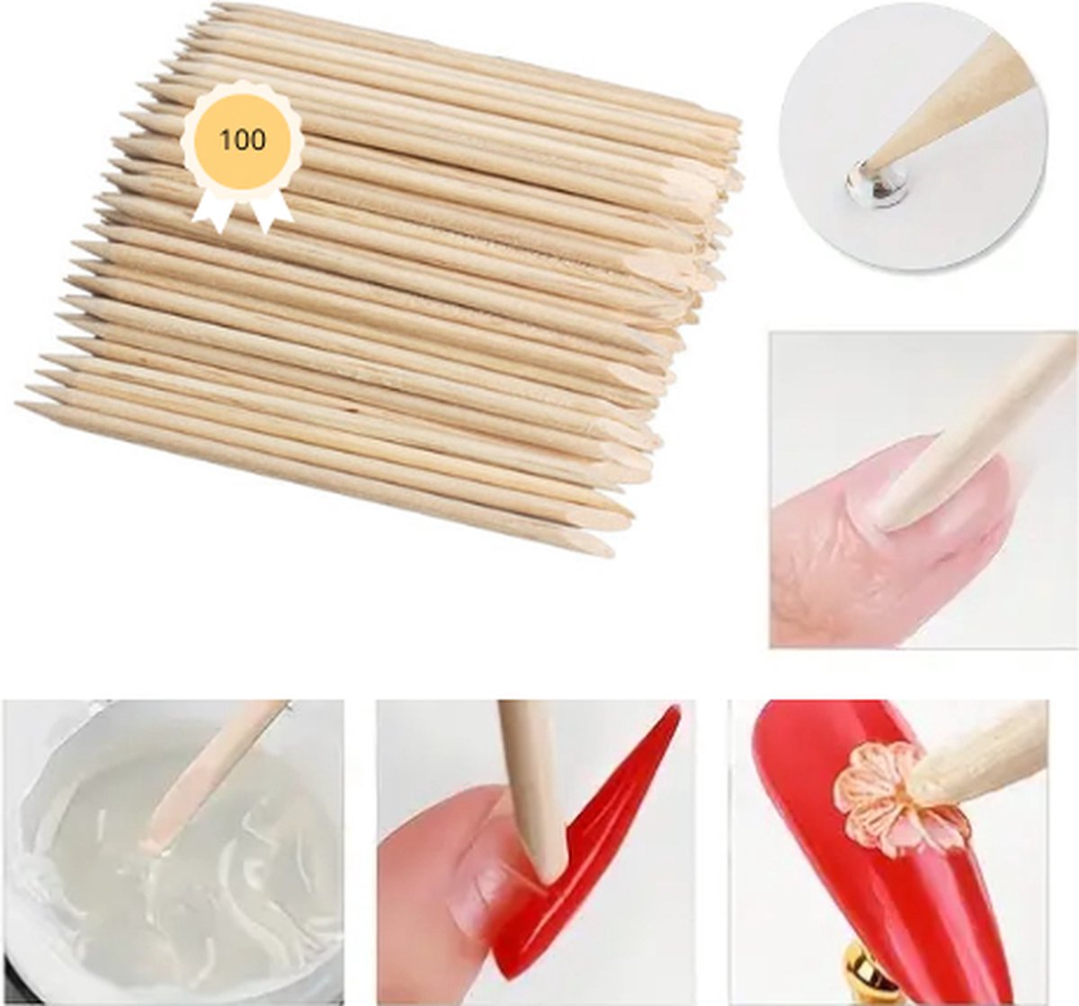 Nagelriemduwer - 100 stuks - 10,3 cm - Bokkenpootje nagels - Cuticle Puscher van Hout - Nagelriemverzorging - Stick voor nail art - Manicure - Nagelriem duwer - Bokkepootje - Tool