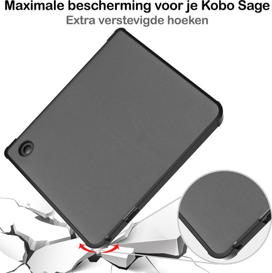 Hoesje Geschikt voor Kobo Sage Hoesje Luxe Bescherm Case Trifold Met Screenprotector - Hoes Geschikt voor Kobo Sage Hoes Book Cover - Grijs van Hoesje  — afbeelding 5
