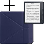 Hoes Geschikt voor Kobo Libra 2 Hoesje Bookcase Cover Book Case Hoes Sleepcover Trifold Met Screenprotector - Donkerblauw