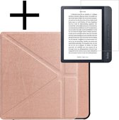 Hoes Geschikt voor Kobo Libra H2O Hoesje Bookcase Cover Book Case Hoes Sleepcover Met Screenprotector - Rosé Goud