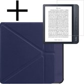 Hoes Geschikt voor Kobo Libra H2O Hoesje Bookcase Cover Book Case Hoes Sleepcover Trifold Met Screenprotector - Donkerblauw