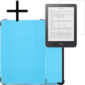 Hoes Geschikt voor Kobo Clara HD Hoesje Bookcase Cover Book Case Hoes Sleepcover Met Screenprotector - Lichtblauw
