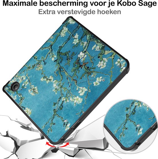 Hoesje Geschikt voor Kobo Libra 2 Hoesje Luxe Bescherm Case Trifold Met Screenprotector - Hoes Geschikt voor Kobo Libra 2 Hoes Book Cover - Bloesem van Hoesje  — afbeelding 3