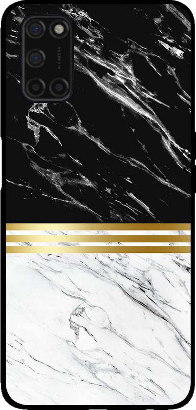 Smartphonica Phone case pour OPPO A52 aspect marbre - coque arrière en marbre - Wit Zwart / TPU / Back Cover adapté pour Oppo A52