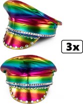 3x Luxe Pet regenboog metallic met stenen - festival pride thema feest fun rainbow carnaval feest