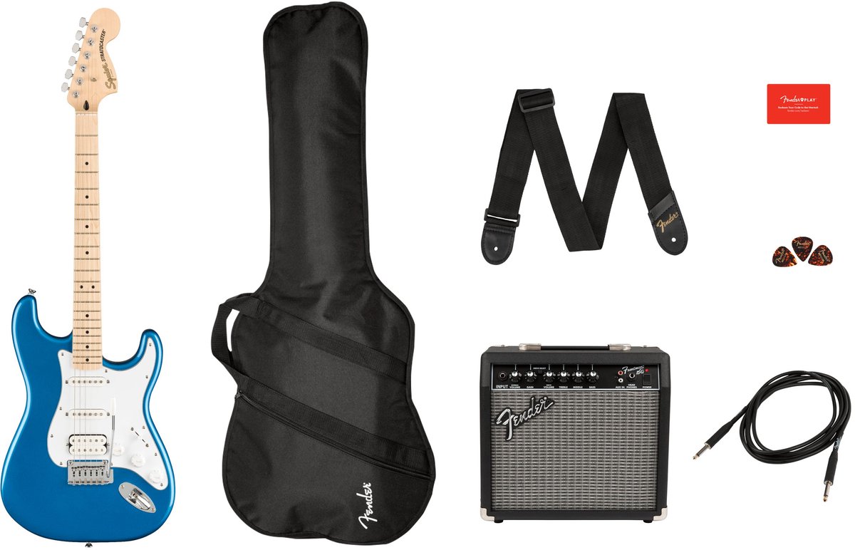 Squier Affinity Series Stratocaster HSS Pack MN Lake Placid Blue starterset elektrische gitaar
