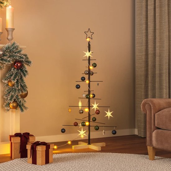 vidaXL-Kerstdecoratie-kerstboom-met-houten-basis-120-cm-metaal-zwart