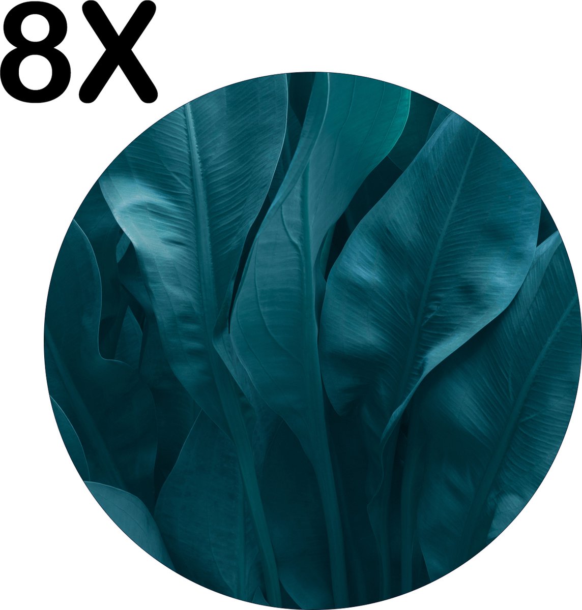 BWK Stevige Ronde Placemat - Groen - Blauwe Bladeren - Set van 8 Placemats - 40x40 cm - 1 mm dik Polystyreen - Afneembaar