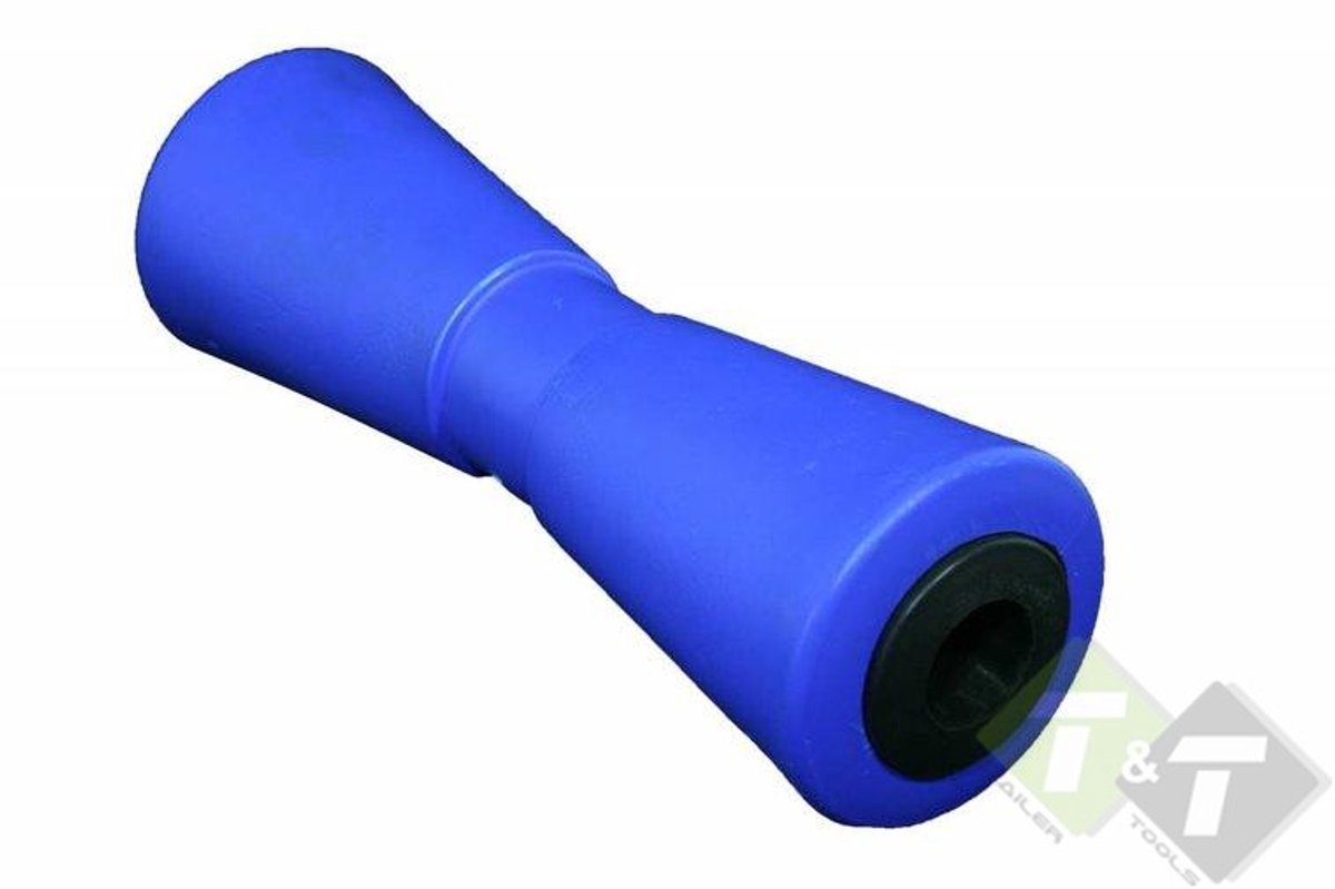 Kielrol, 286 x 94, asgat 27 mm, blauw. Steunrol, Bootrol,