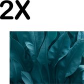 BWK Textiele Placemat - Groen - Blauwe Bladeren - Set van 2 Placemats - 40x30 cm - Polyester Stof - Afneembaar