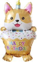 Schattige folie ballon Happy Birthday Pup beige - folie - ballon - hond - puppy - happy birthday