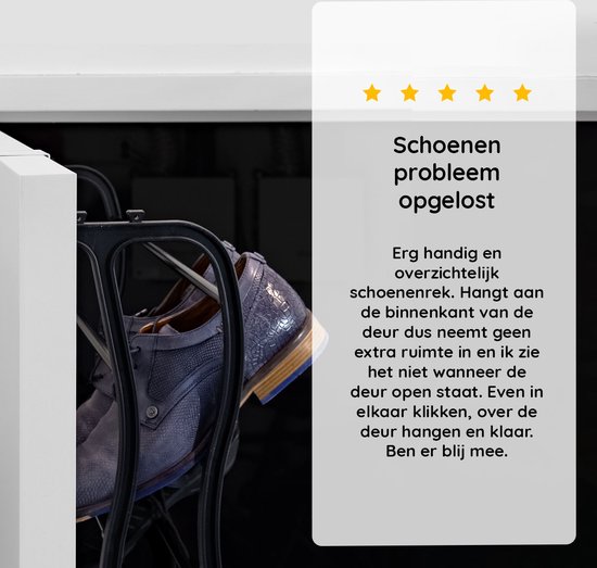 Life's Green Schoenenrek deur – Voor alle binnendeuren – Schoenenrek hangend voor 24 tot 36 Paar Schoenen – Schoenenkast - H180xB50xD20cm – Schoenenopberger – Kunststof/Metaal – Zwart