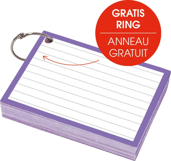 Foto: Soho flashcards flashcards met perforatie systeemkaarten flashcard met ring gelinieerd 50 stuks a7 paars