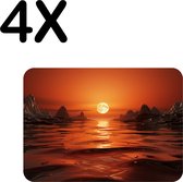 BWK Luxe Placemat - Oranje Horizon met Rotsen en Water - Set van 4 Placemats - 40x30 cm - 2 mm dik Vinyl - Anti Slip - Afneembaar