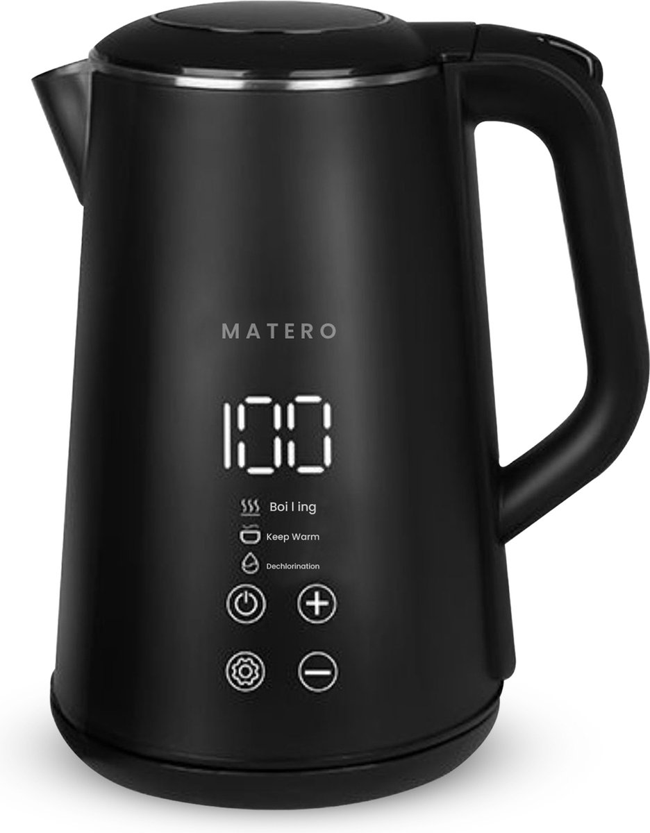 Matero Luxe Digitale Waterkoker met Temperatuurregeling - 1.6L - Met Warmhoudfunctie - 15°C t/m 100°C - Onyx Zwart