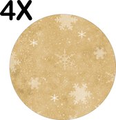 BWK Flexibele Ronde Placemat - Patroon van IJskristallen en Sneeuwvlokken - Set van 4 Placemats - 50x50 cm - PVC Doek - Afneembaar