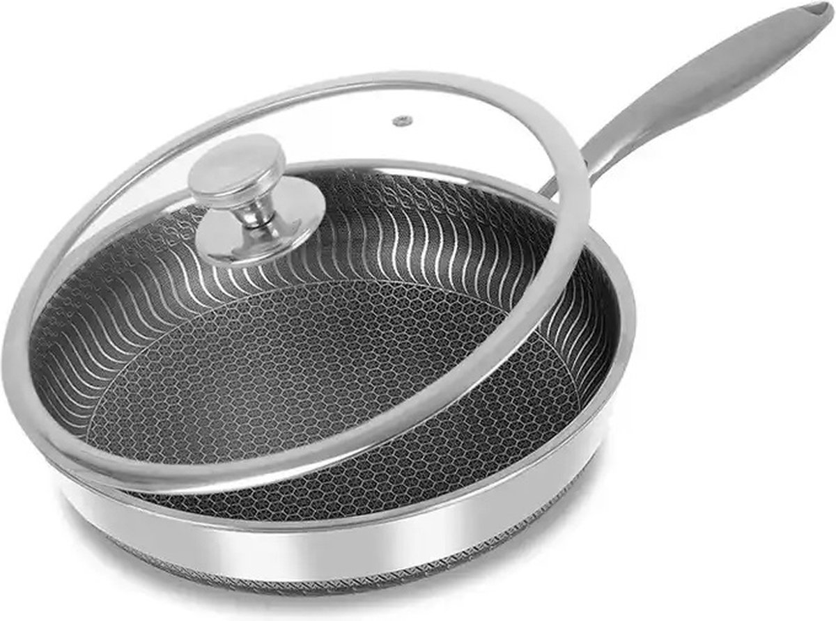 Innerwell Braadpan met antiaanbaklaag, 20 cm, hybride van titanium keramiek, drielaagse braadpan van roestvrij staal, niet giftig, PFAS PFOA en PTFE-vrij, vaatwasmachinebestendig en ovenbestendig