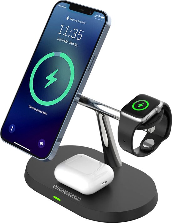 Phonebuddy 3-in-1 Qi Magsafe draadloze oplader – iPhone – Apple Watch – AirPods – iOS & Android