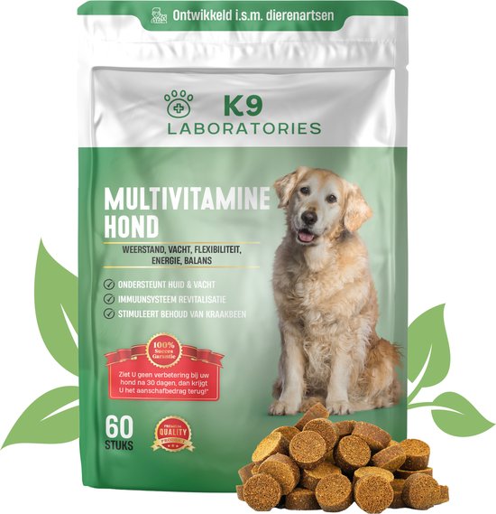 K9 Laboratories - 10 in 1 multivitamine - supplement - voor honden - stimuleert maag-darm functie - versterkt huid en vacht - vermindert gewrichtsklachten - 60 stuks - ondersteunt het immuunsysteem