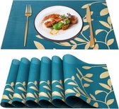 placemat sets van 6, wasbaar, hittebestendig antislip tafelplacemats voor keuken, restaurant, diner, woondecoratie, geschenkpakket, takken, bladeren printpatroon, 45 x 30cm, blauw