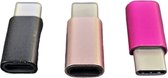Set van 3 Verloop Adapter MICRO USB-adapter naar USB-C – Nieuw Model - Opzetstuk - Micro-USB to USB C Converter – Goud + Roze + Zilver - oDaani