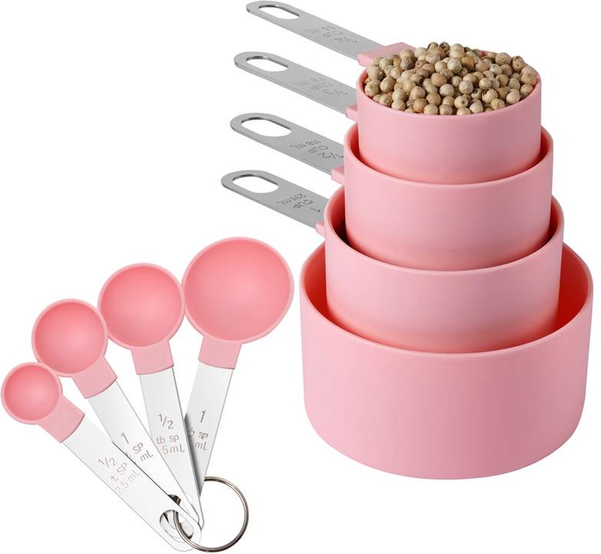 SwissBex Roze Praktische Maatlepel Set - 8-Delig - voor Precies Wegen en Meten
